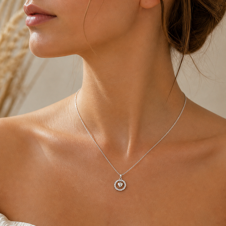 Collier Coeur Précieux-Argent 925/000 &amp; Zirconium