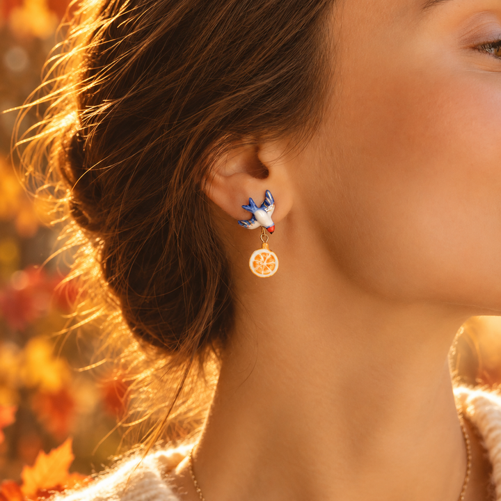 Boucles d’oreilles Nach Hirondelle, Orange et Fleur