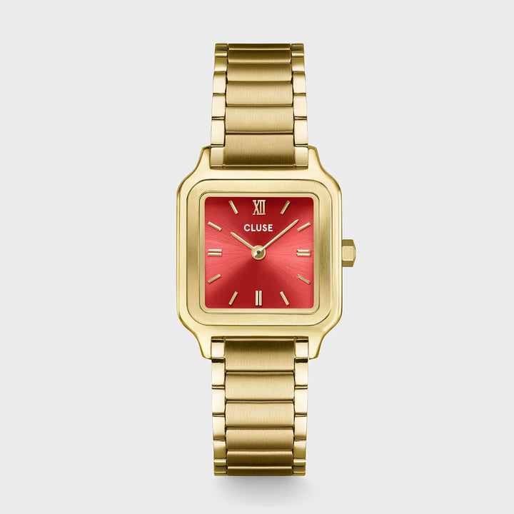 Montre CLUSE-Petite gracieuse dorée-rouge pastèque