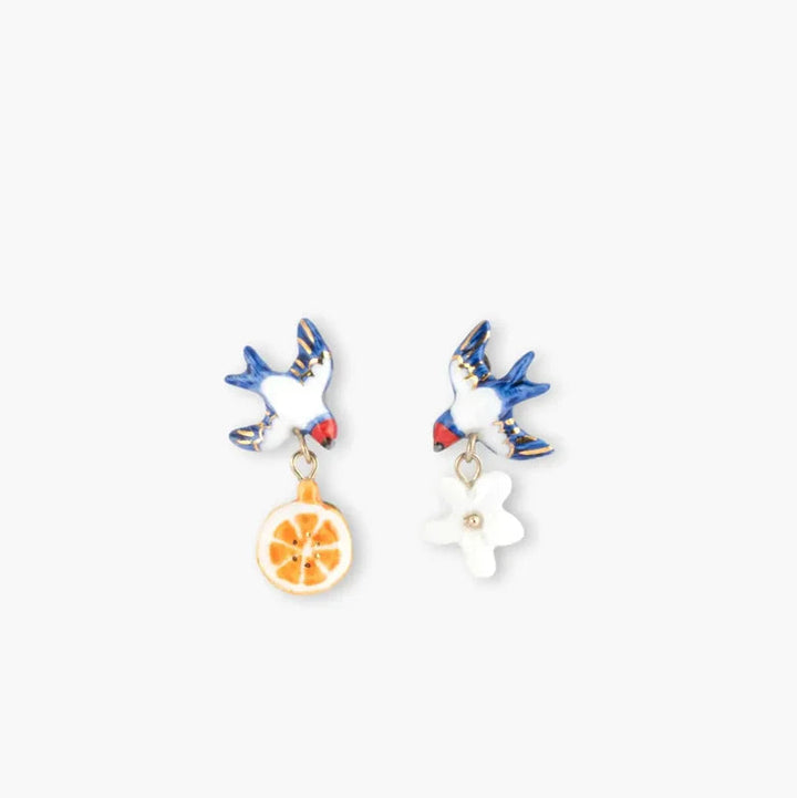 Boucles d’oreilles Nach Hirondelle, Orange et Fleur