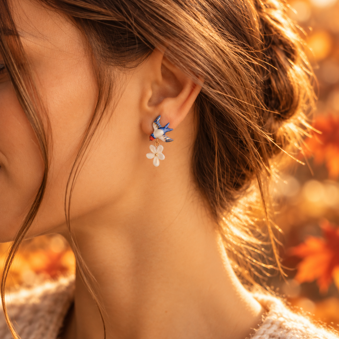 Boucles d’oreilles Nach Hirondelle, Orange et Fleur