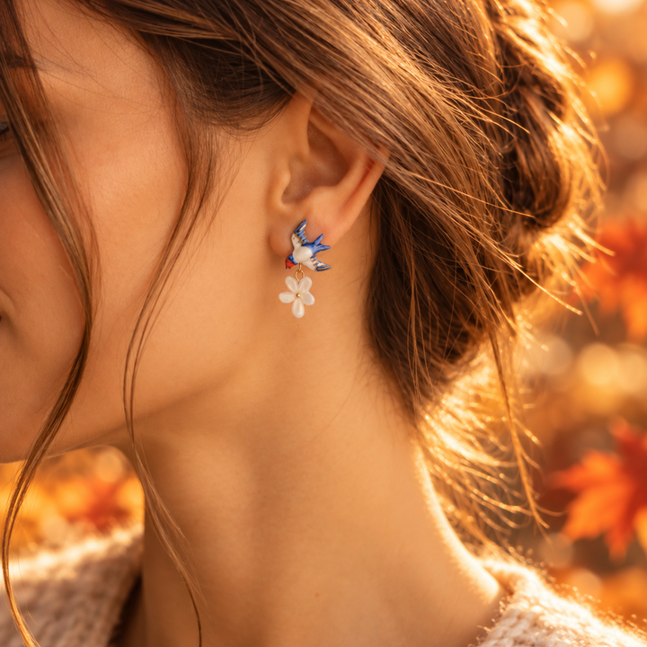 Boucles d’oreilles Nach Hirondelle, Orange et Fleur