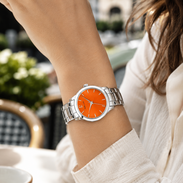 Montre Femme Pierre Lannier ROXANE-Orange Bracelet Acier Argenté