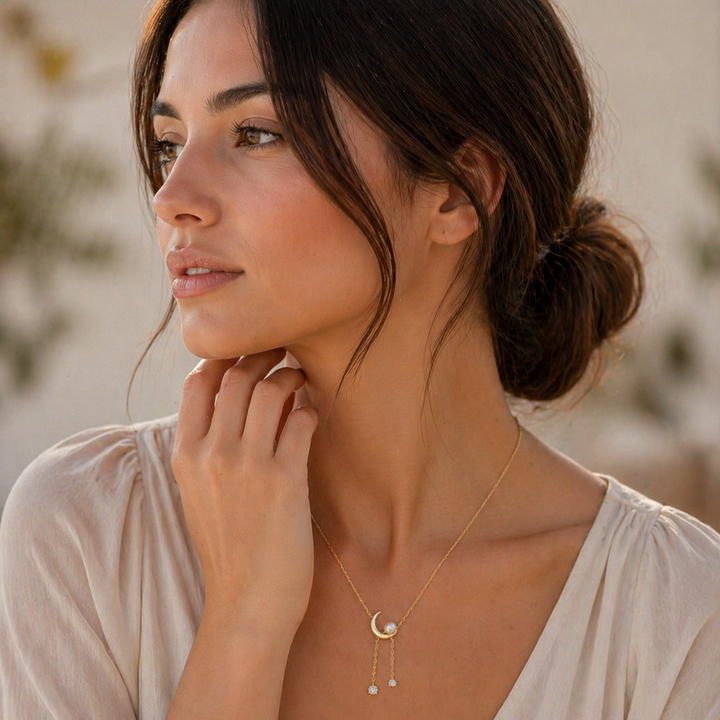 Collier CELESTIA LUNA-Plaqué or, zirconium et perle de culture