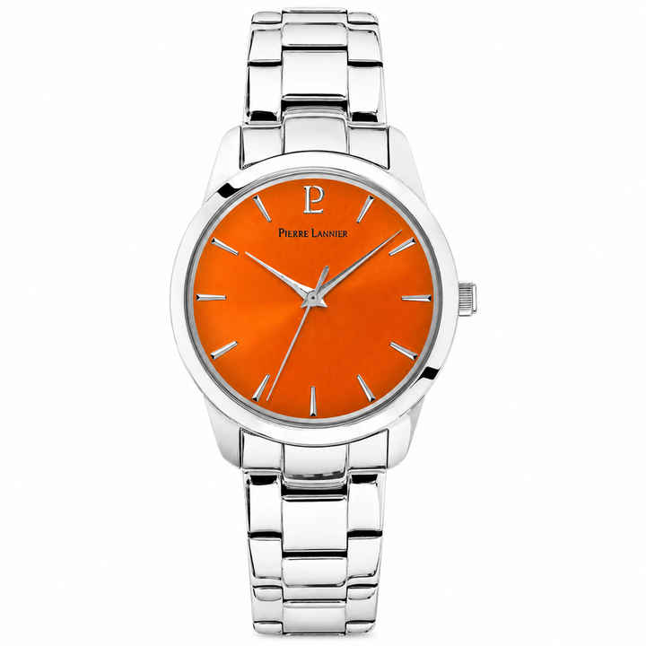 Montre Femme Pierre Lannier ROXANE-Orange Bracelet Acier Argenté